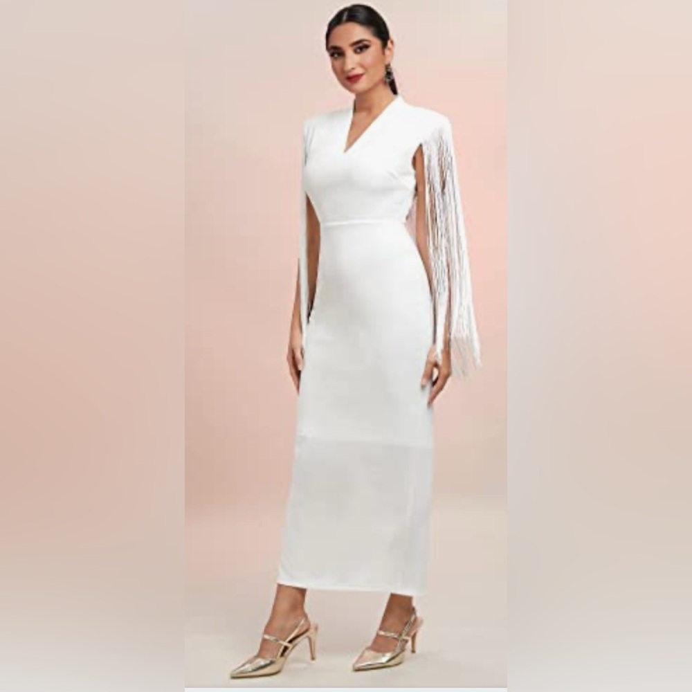 SHEIN Elegant White Dress with fringe - Picture 5 of 9